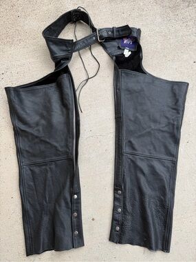 MOB Leather Crafts Michigan USA Black Leather Motorcycle Chaps Mens5XLRidingGear